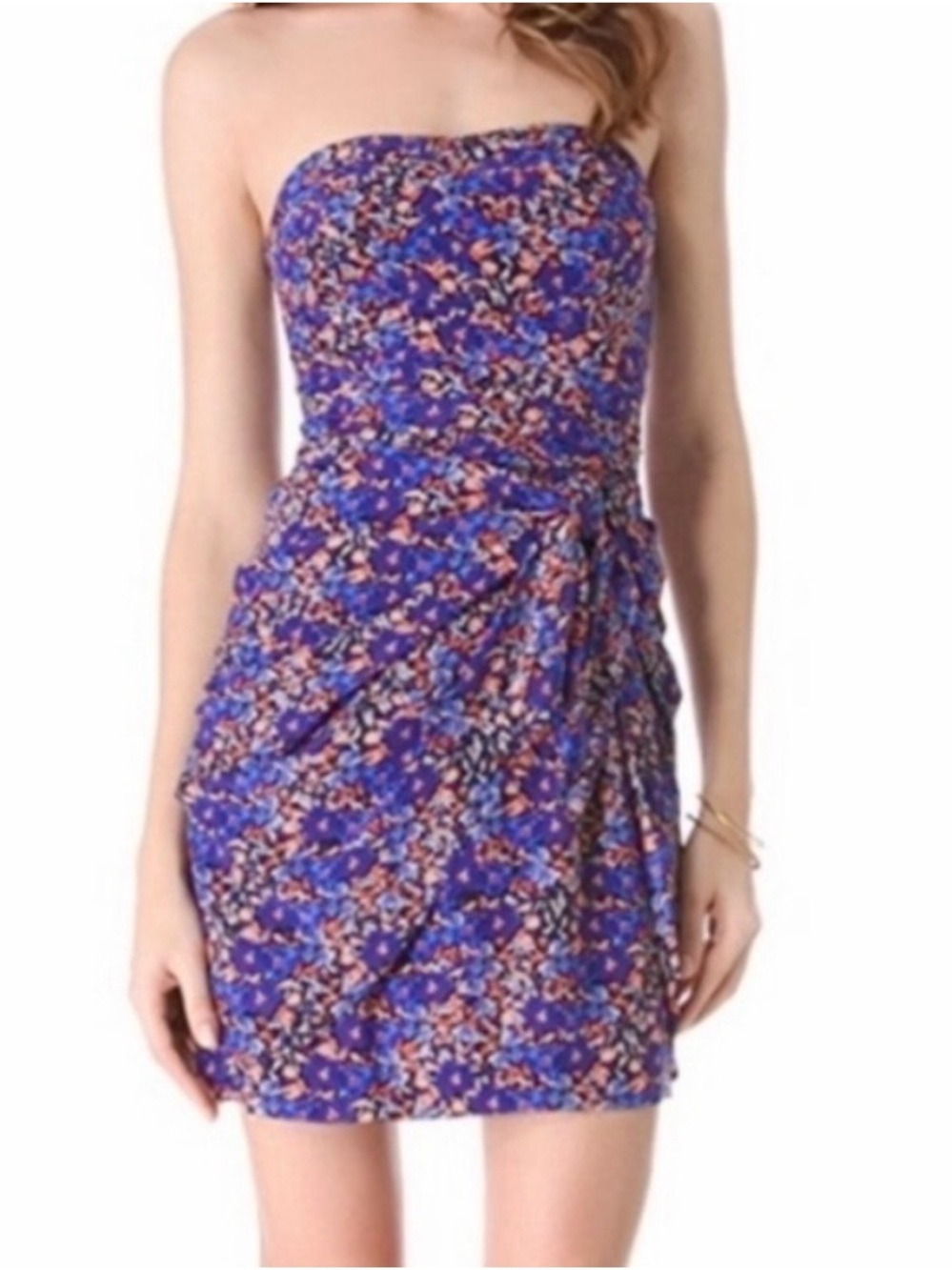 Club Monaco Strapless Floral Tie-Waist Mini Dress